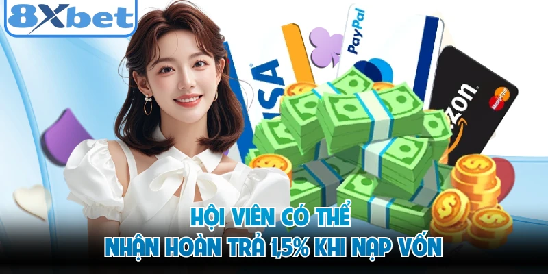 Hội viên có thể nhận hoàn trả 1,5% khi nạp vốn